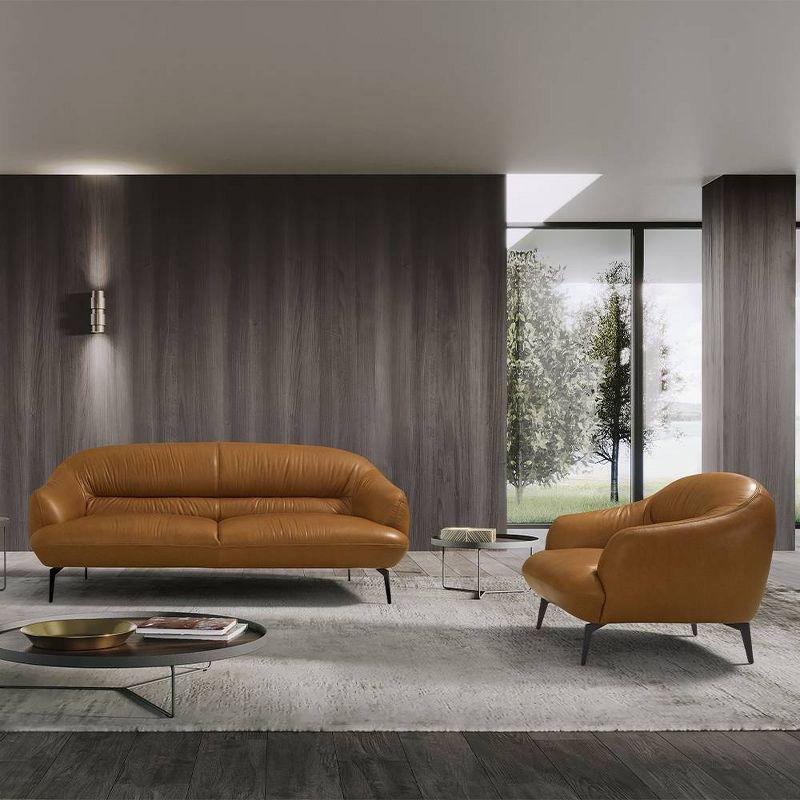 66" Leonia Sofa Cognac Leather - Acme Furniture: Contemporary Metal Legs, Plush Upholstery, Seats Four