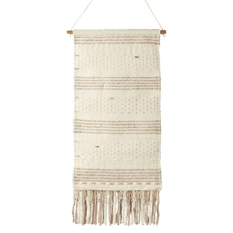 Natural Wool Textured Woven Wall Hanging with Fringe, 20"x44"