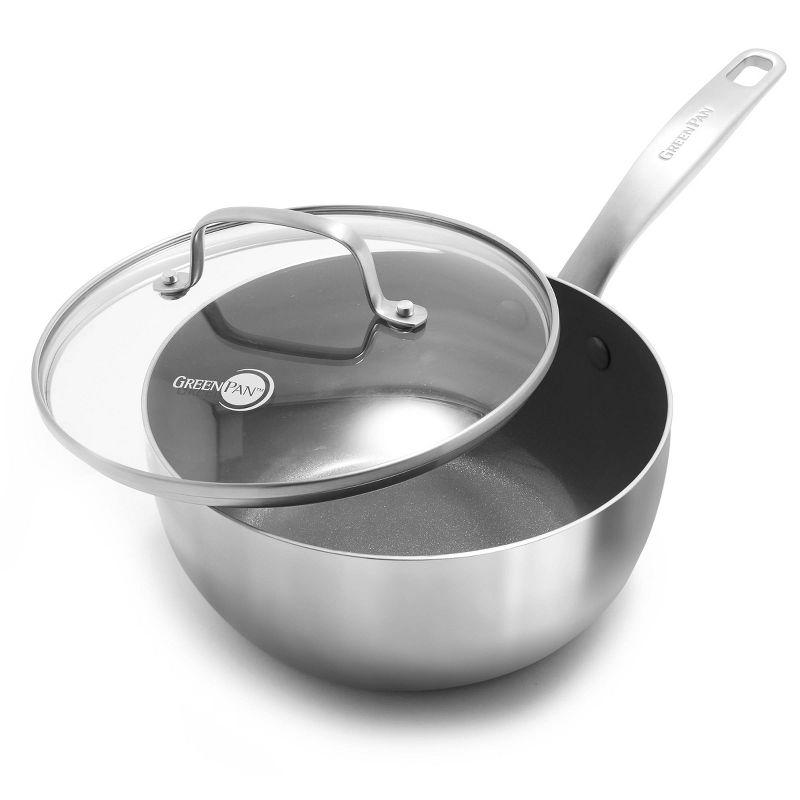 2.5-Quart Silver Stainless Steel Ceramic Nonstick Saucepan with Lid