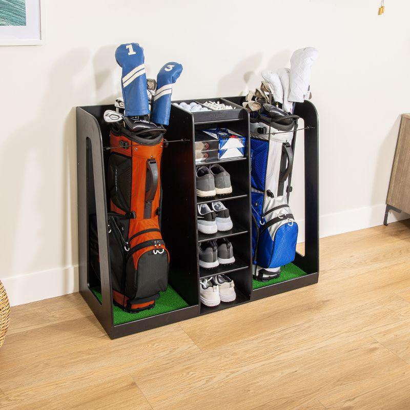 GoSports Premium Wooden Freestanding Golf Bag Organizer and Storage Rack