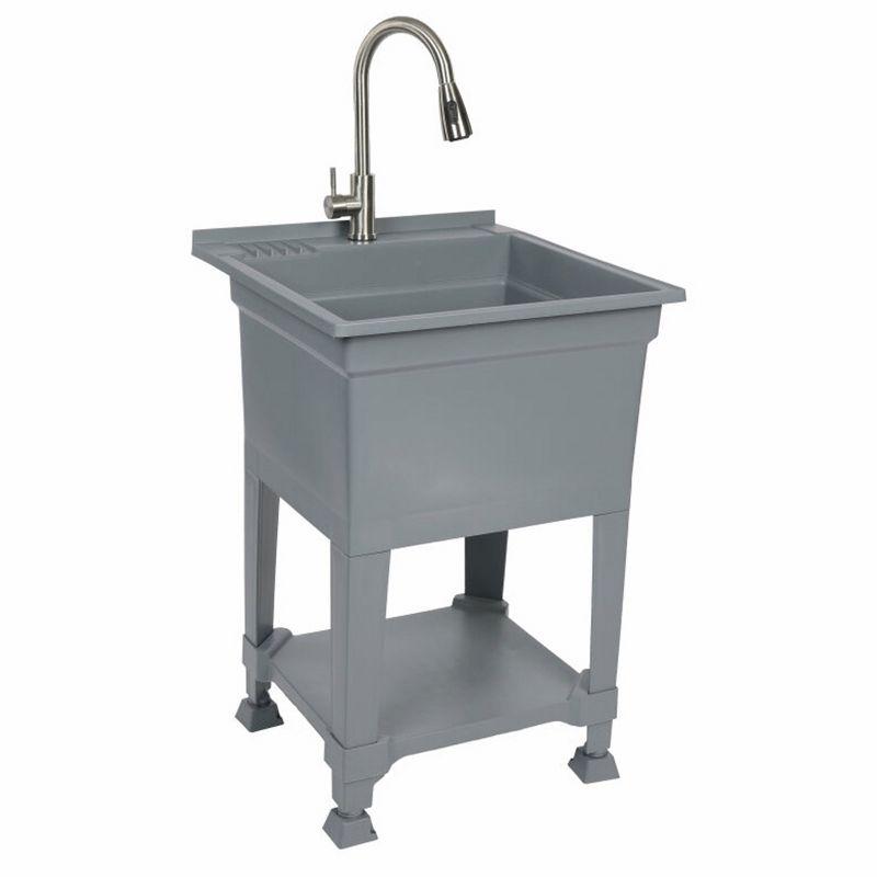 UTILITYSINKS Plastic 24" Compact Workshop Freestanding Laundry Sink with Faucet