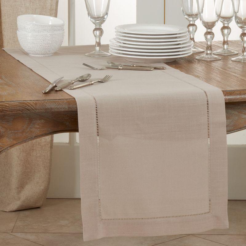 Taupe Greige Polyester Hemstitch Border Table Runner