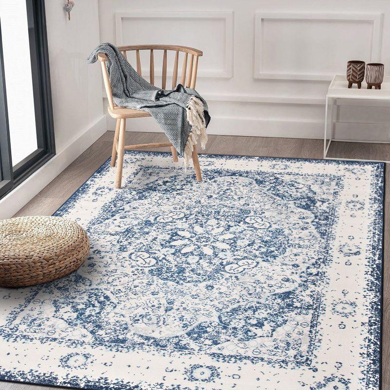 World Rug Gallery Vintage Oriental Distressed Medallion Blue 7'10" x 10' Area Rug