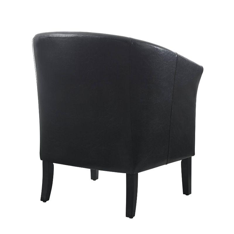 Modern Barrel Black Faux Leather Accent Chair with Wood Frame