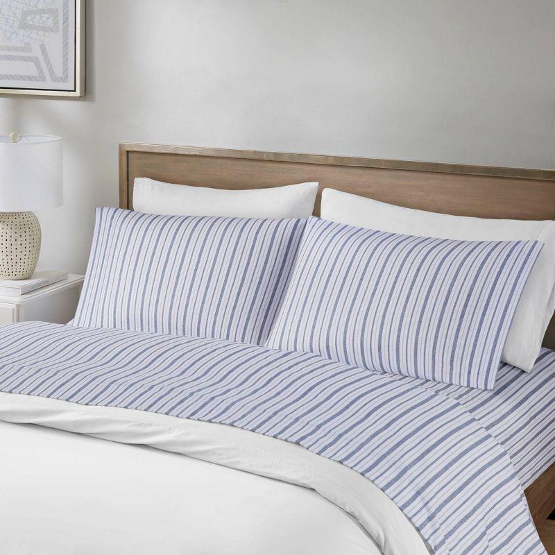 Queen Blue Stripe Cotton Percale Sheet Set