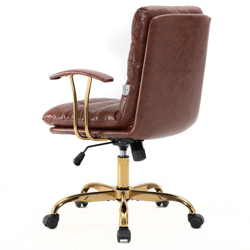 LeisureMod Regina Single Ergonomic Padded Leather Lumbar Support Adjustable Height Swivel Executive Office Chair with Gold Steel Frame