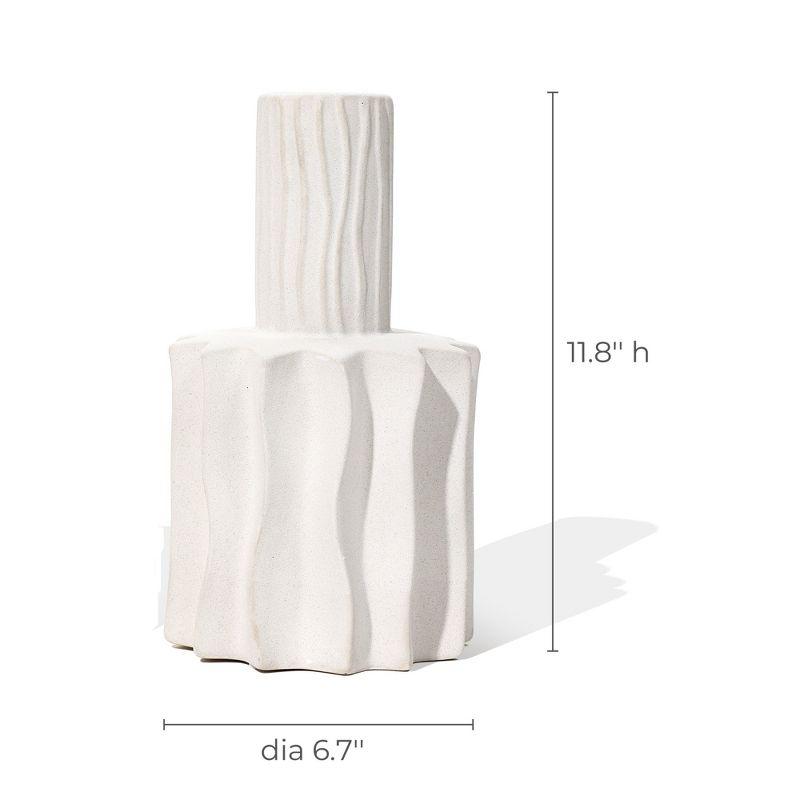 White Ceramic Fluted Decorative Table Vase 11.8"