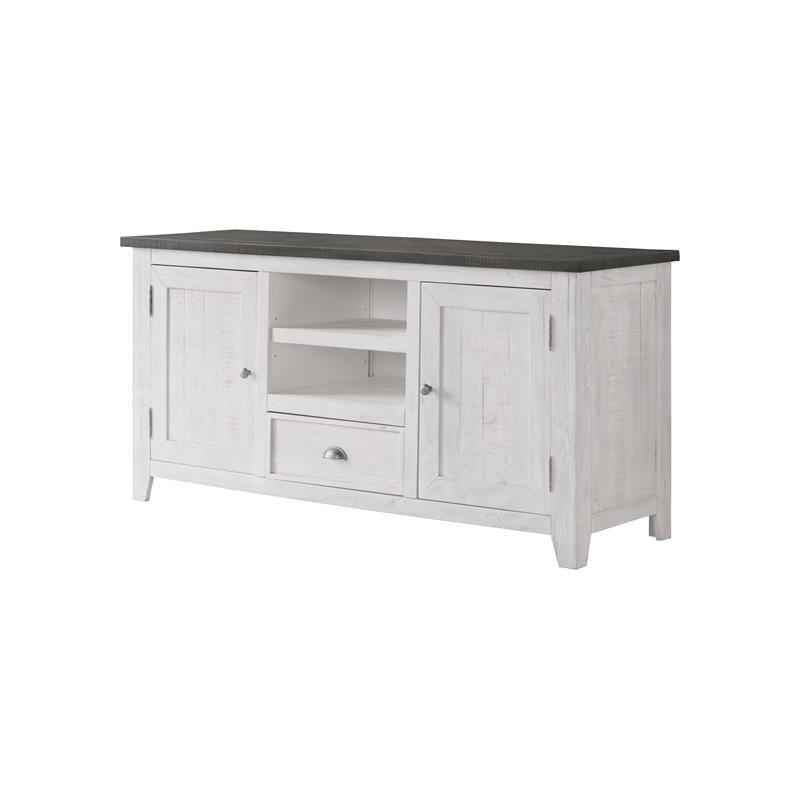 Monterey 60" White and Grey Pine TV Stand with Cabinets