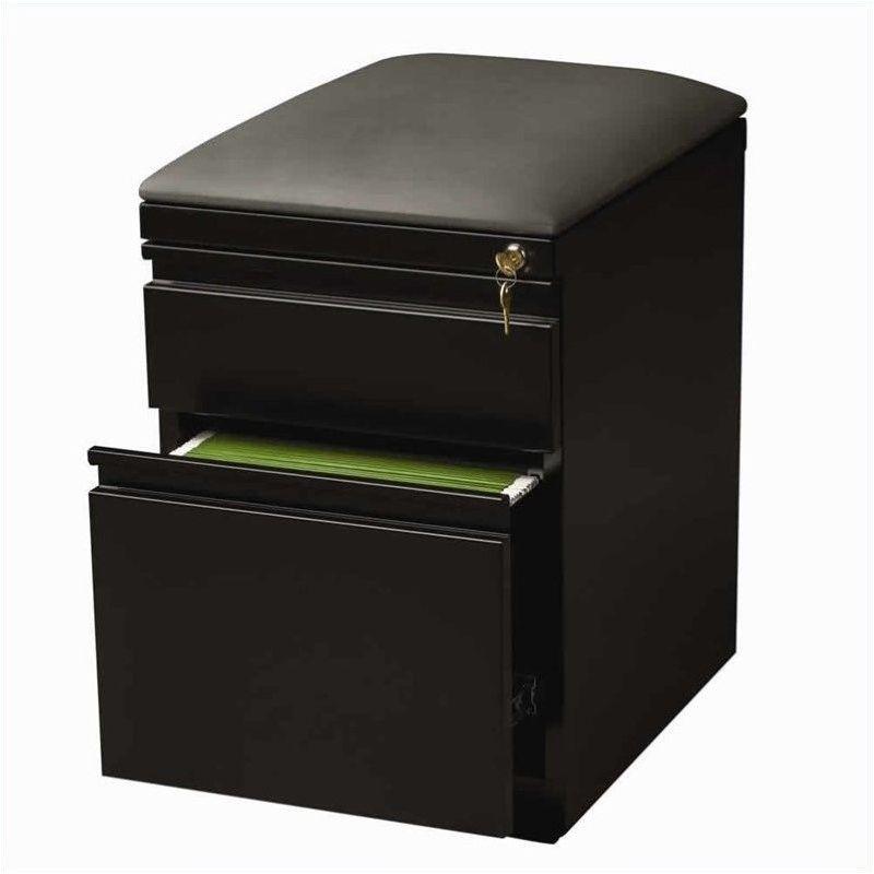 Black Steel Mobile Pedestal File Cabinet with Cushion Seat