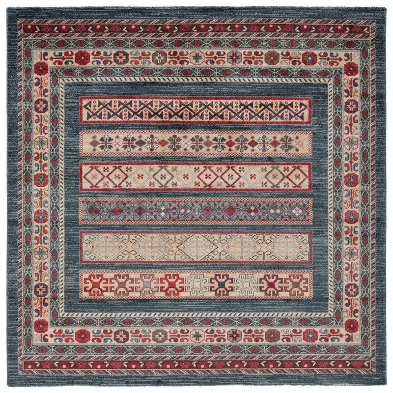 Elegant Mahal Navy/Cream 6'7" Square Synthetic Area Rug