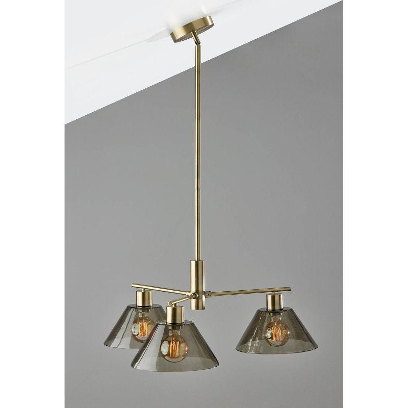 3-Light Zoe Chandelier Antique Brass - Adesso: Vintage Style, Adjustable Height, Smoked Glass Shades