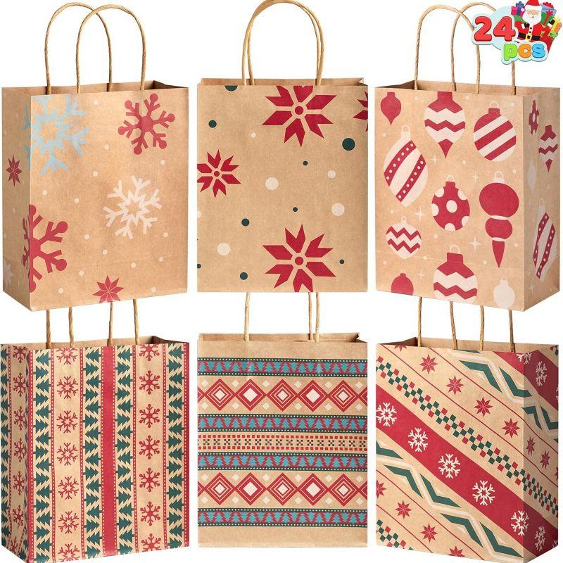 JOYFY 24pcs Christmas Gift Bags Assorted Kraft Gift Bags for Kids' Xmas Gifts Bags