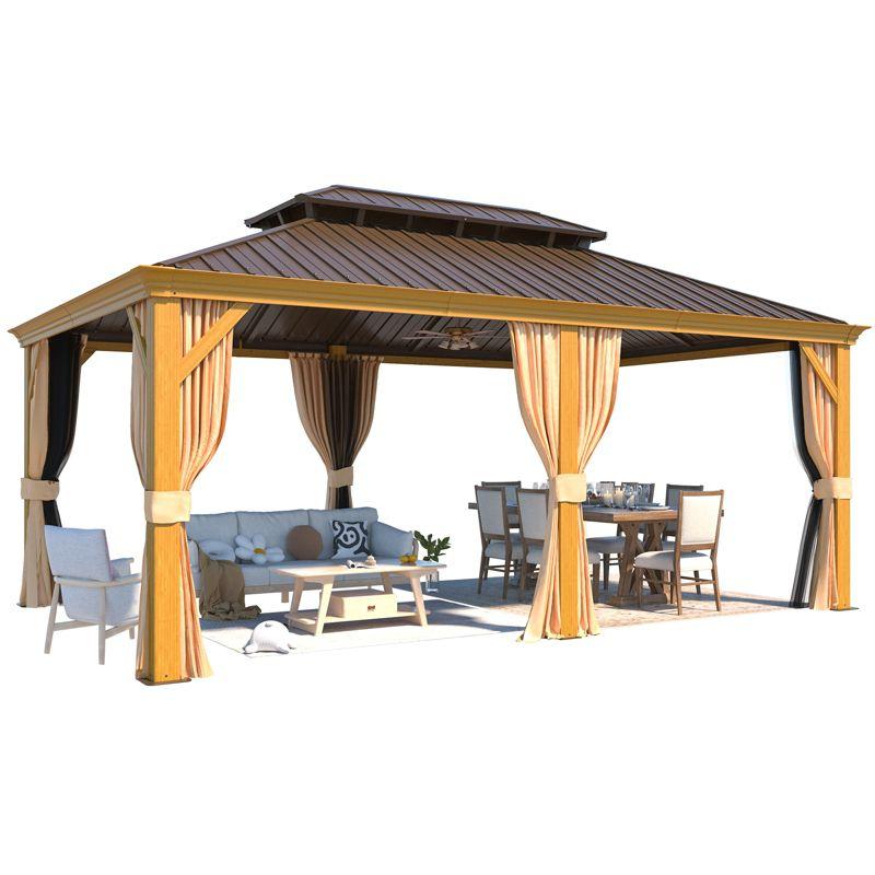 EROMMY 12' x 18' Wooden Finish Aluminum Gazebo with Steel Roof