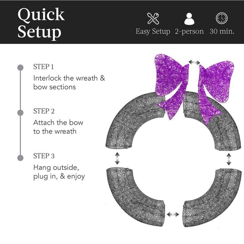 Best Choice Products 36in Pre-Lit Outdoor Christmas Wreath, LED Metal Holiday Decor w/ 120 Lights, Bow - Purple/Black