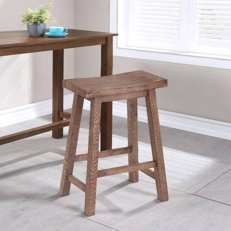 Wooden Frame Saddle Seat Counter Height Stool Brown - Benzara: Transitional Style, Grain Detail, Solid Hardwood