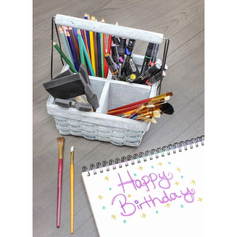 AuldHome Design Gray Wood Basket Caddy, 4-Compartment Carry-All Divided Organizer