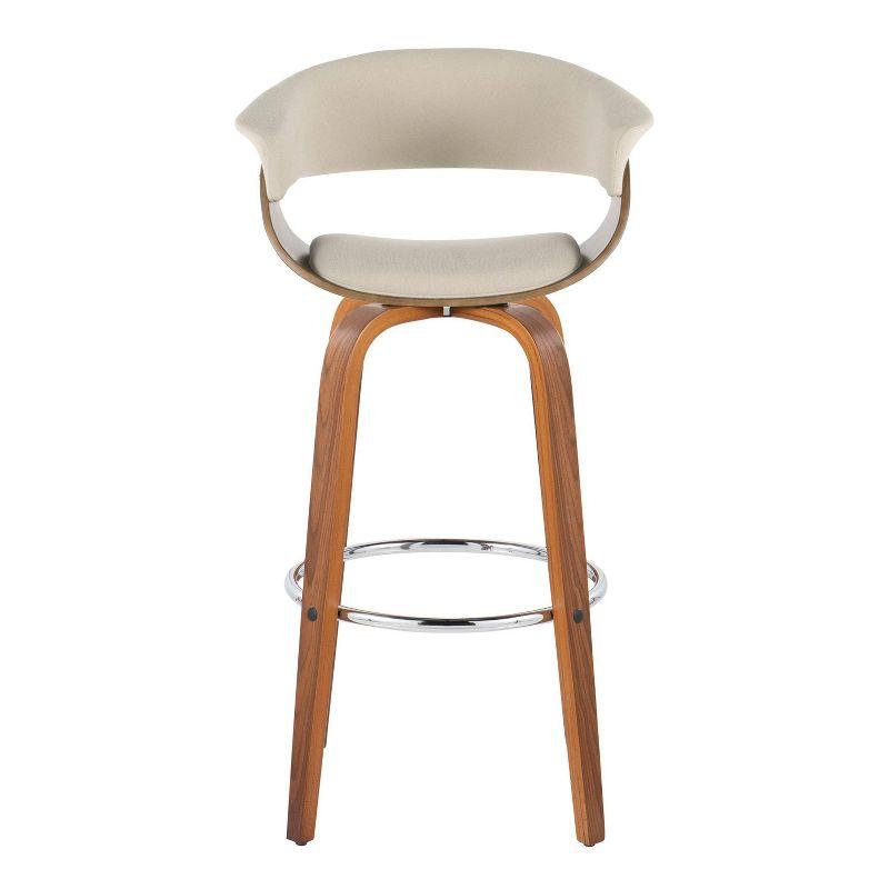 LumiSource Set of 2 Vintage Modern Barstools Walnut/Chrome/Cream: Upholstered Swivel Chairs with Footrest