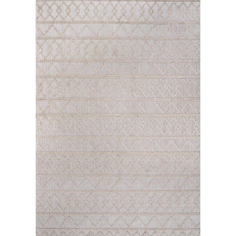 Aylan 3' x 5' Beige Knotted Trellis Geometric Indoor/Outdoor Area Rug