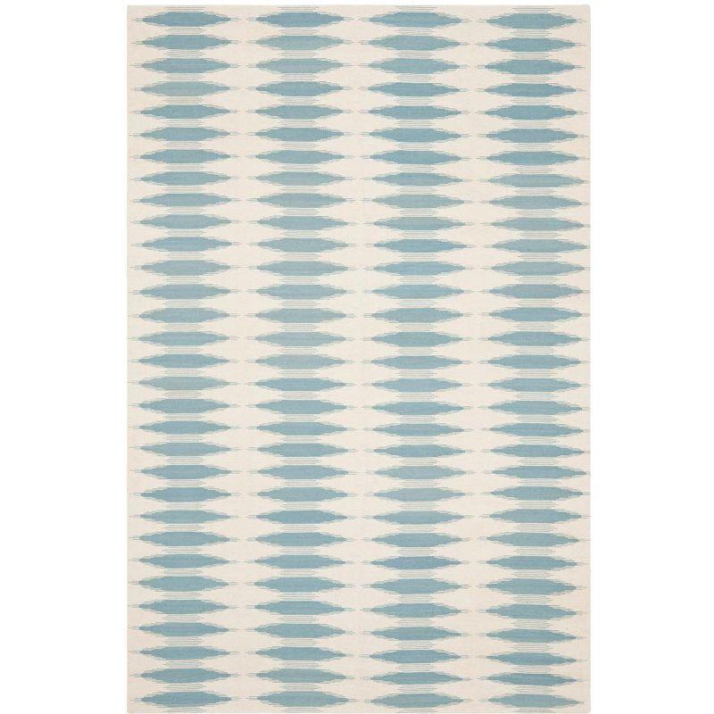 Ivory and Blue Geometric Wool 5' x 8' Area Rug