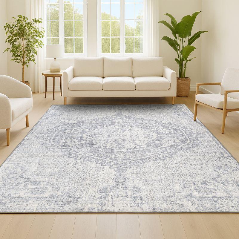 8' X 10' Modern Persian Vintage Medallion Area Rug, Gray/Ivory - JONATHAN Y
