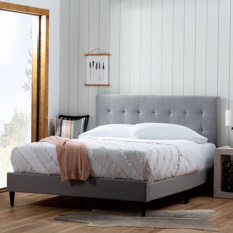 Tara Upholstered Platform Bed Frame with Square Tufted Headboard - Brookside Home