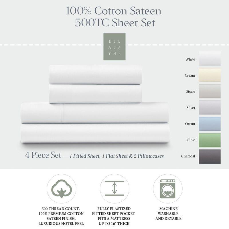 Full White Cotton Sateen 4-Piece Sheet Set