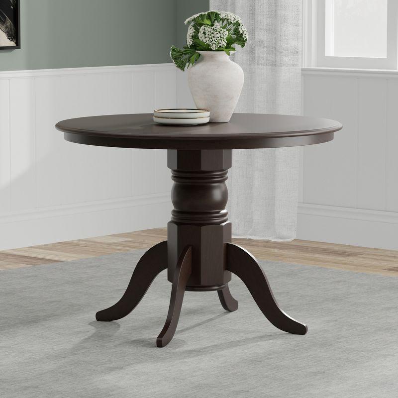 Dark Walnut Solid Wood Round Pedestal Dining Set with Slat Back Chairs