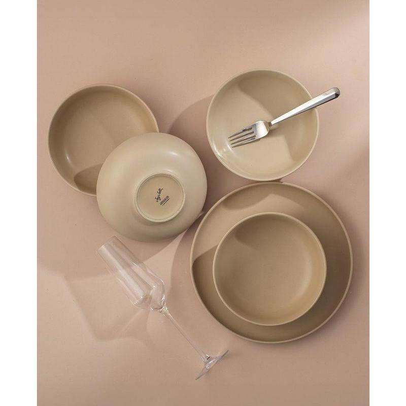 JoyJolt Mesa 4-Piece Stoneware Pasta Bowls Set – 30oz – Matte Beige