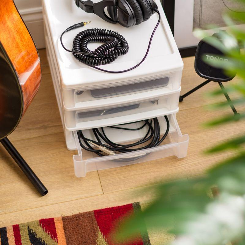 IRIS USA Medium 3-Drawer Stacking Desktop Organizer, 1 Pack, Plastic Drawer Storage Container for Stationery Art Craft Supplies, White