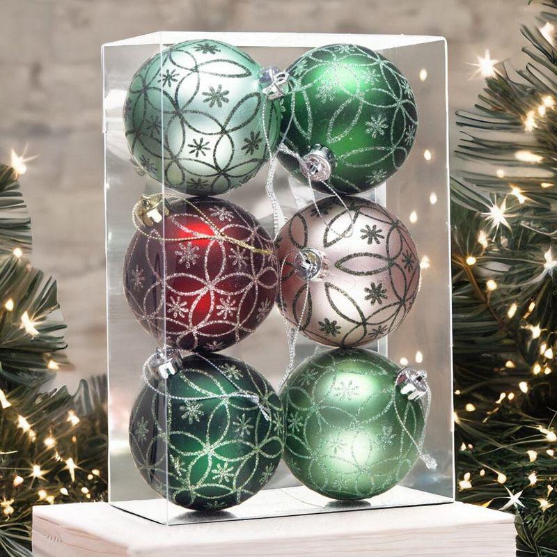 6pc Enchanting Subtle Nature Ornament Bundle, Set of Pine Green, Light Green, Mint Green, Pink and Matte Red Baubles| OrnamentallyYou