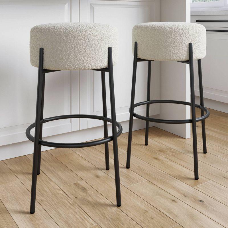 Nathan James Set of 2 Isaac Backless Counter Height Barstools White Boucle