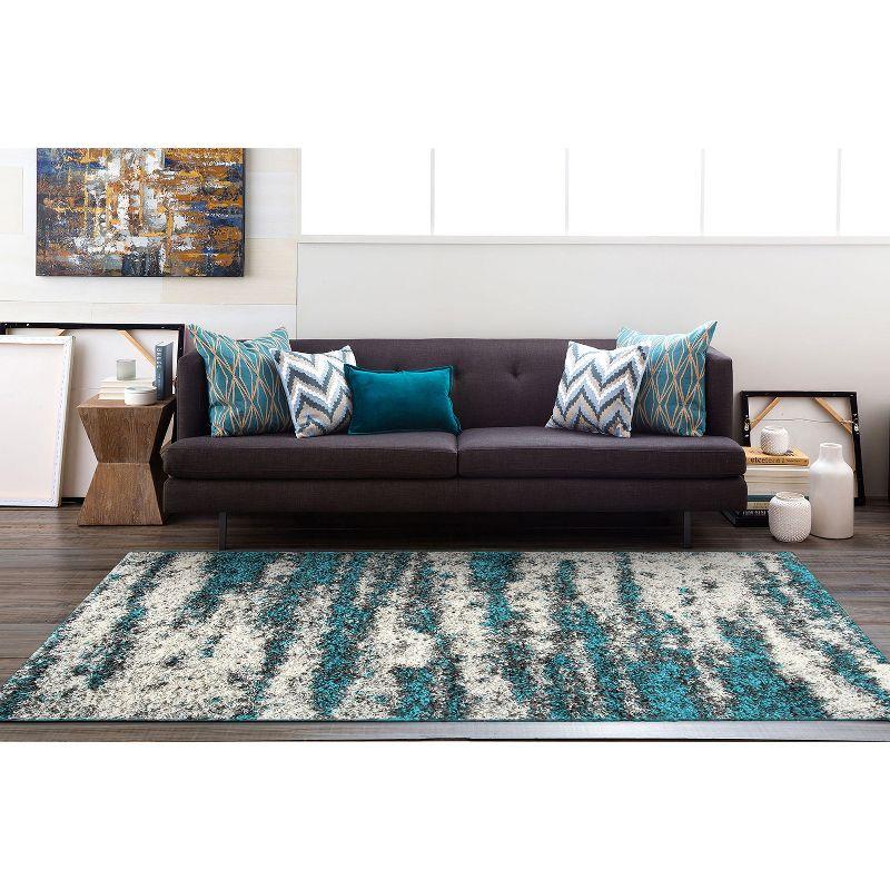 World Rug Gallery Modern Abstract Design Plush Shag Area Rug - Turquoise 5' x 7'