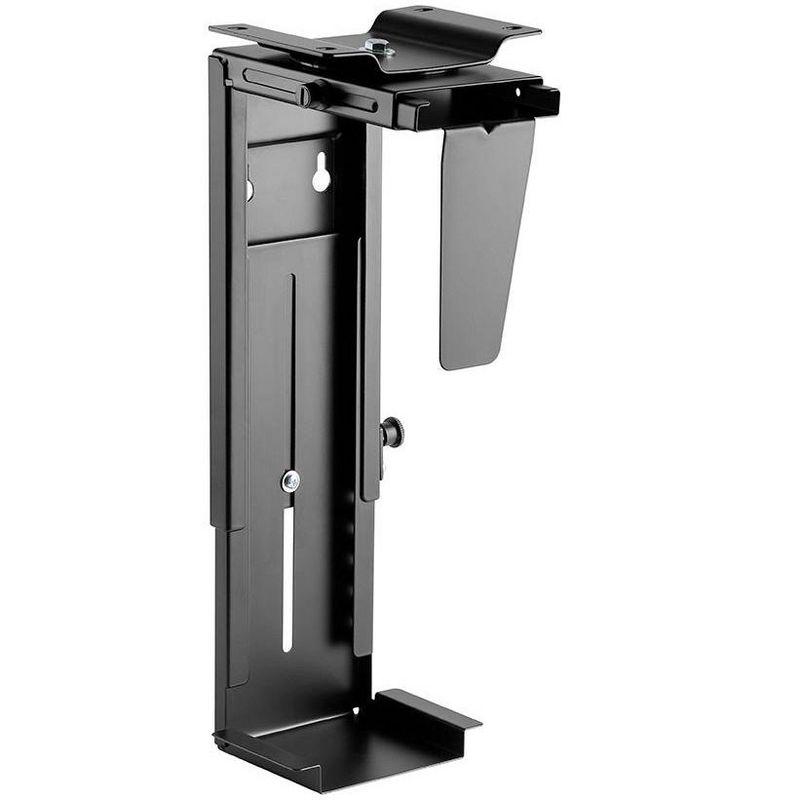 Adjustable Black Metal Under-Desk CPU Holder with Rotating Mechanism