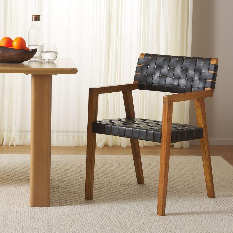 Cire Black Leather and Natural Wood Side Chair