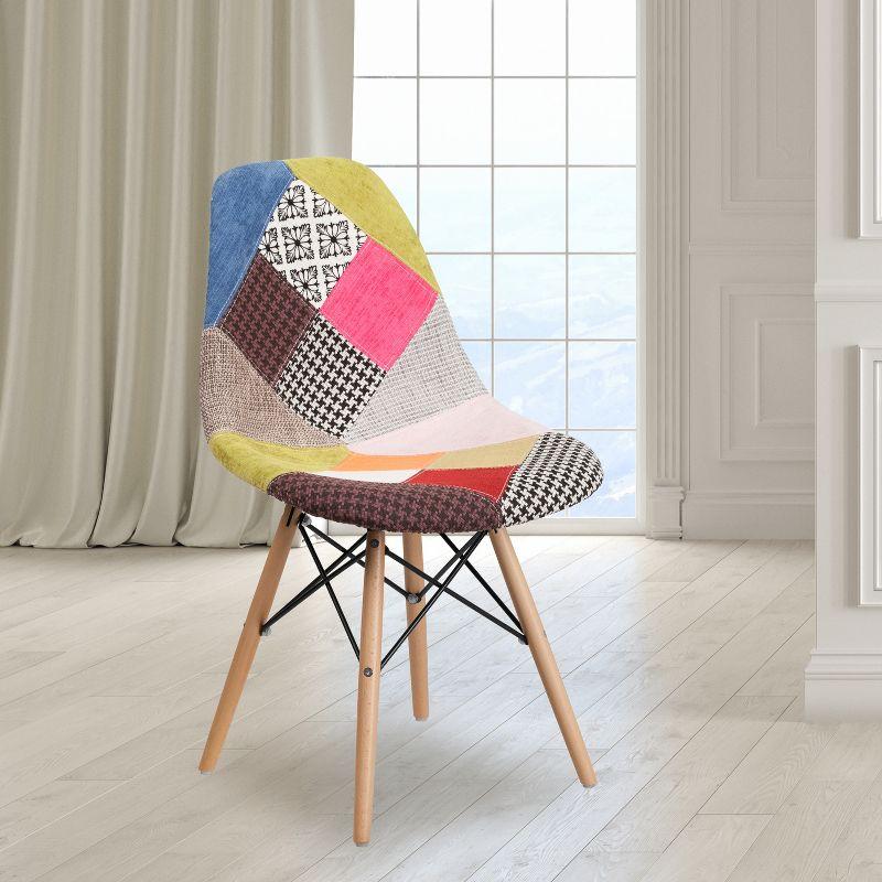 Milan Patchwork Multicolor Fabric Chair with Artistic Wooden Legs