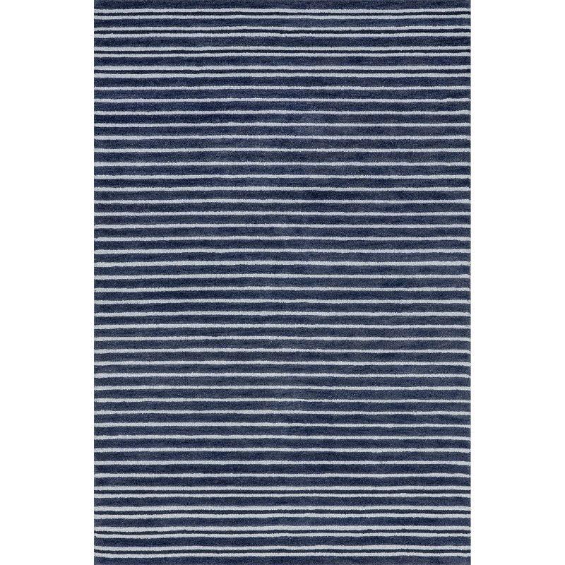 Pacific Blue Striped Wool 4' x 6' Handmade Tufted Rug