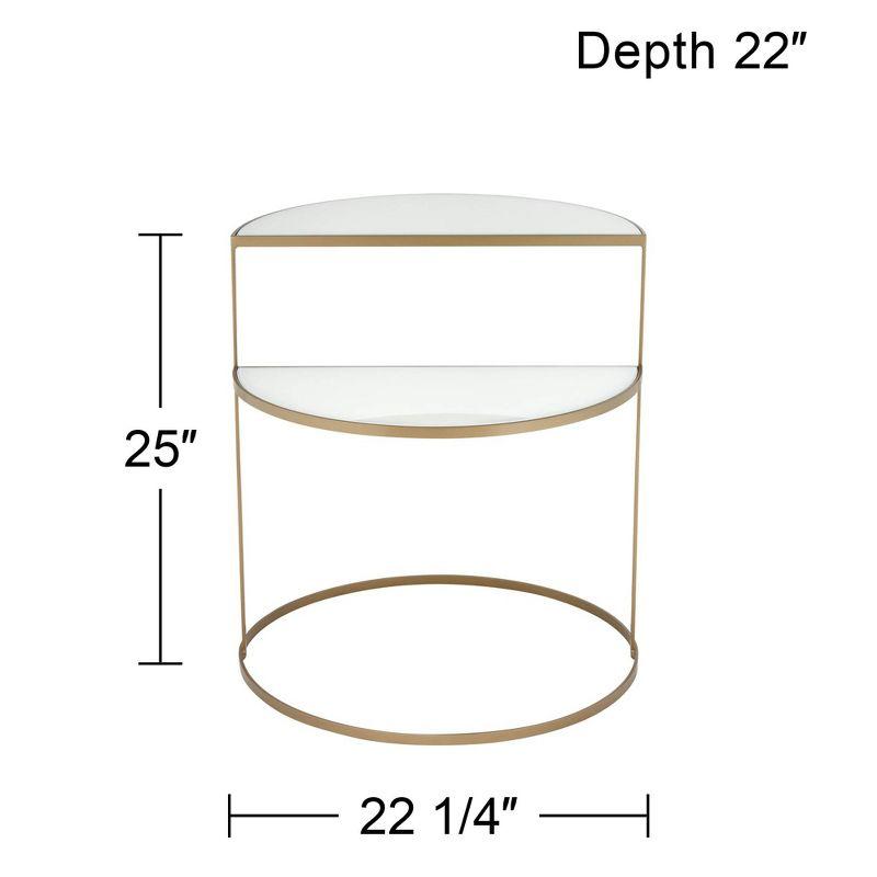 Kensington Hill Danica Modern Metal Accent Side End Table 25" x 22 1/4" Gold 2-Tier Half-Moon White Tempered Glass for Living Room Bedroom Bedside