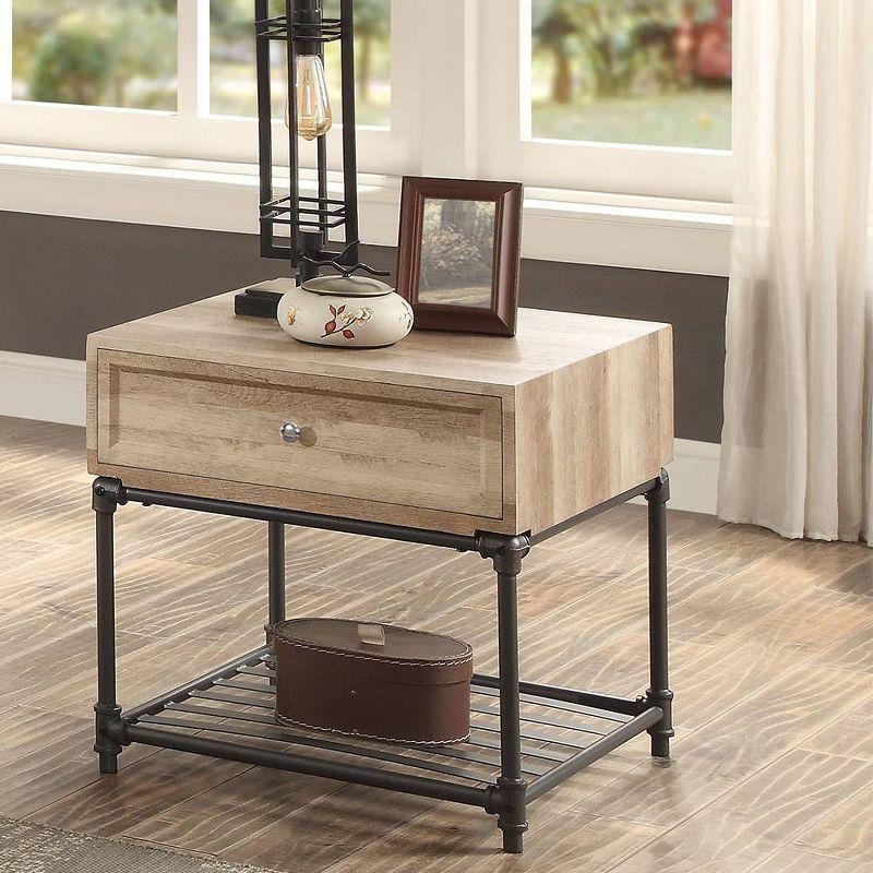 Brantley Industrial Oak and Sandy Black Square Side Table with Storage