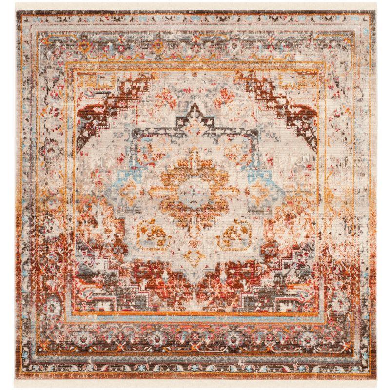 Elegant Cream and Multicolor 5' Square Synthetic Area Rug