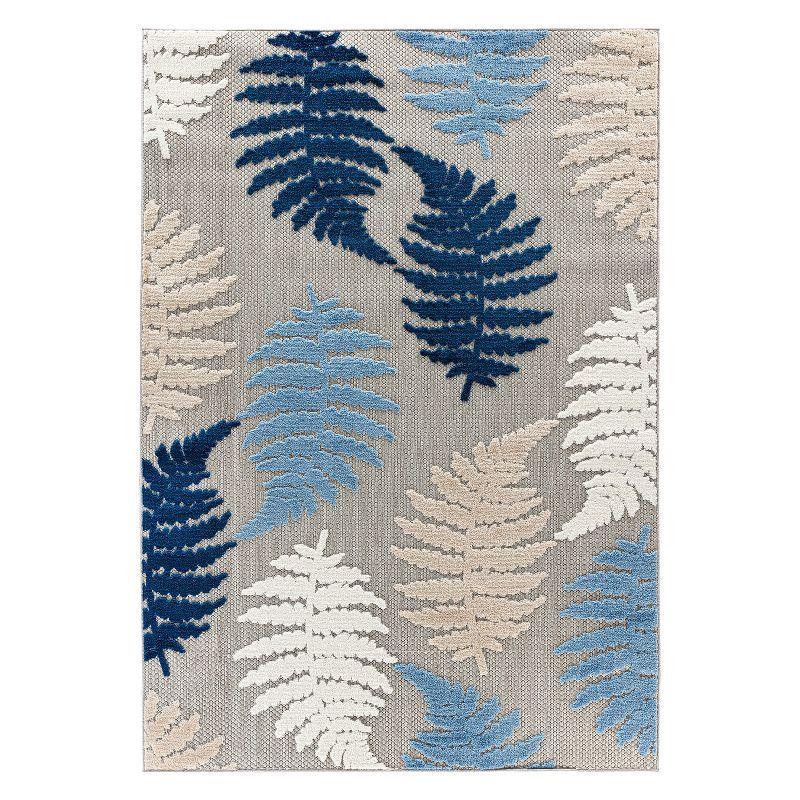 Seville Blue and Beige Floral Synthetic Indoor/Outdoor Rug