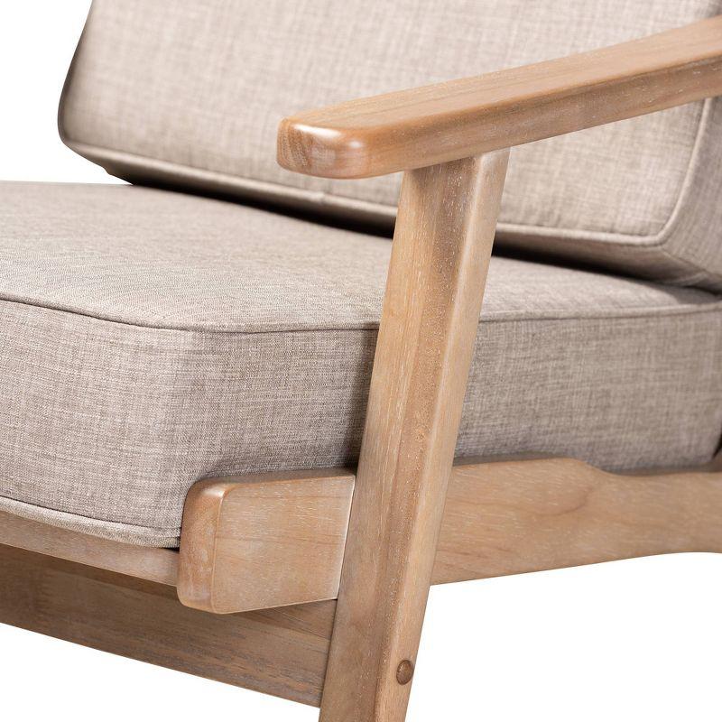 George Oliver Emsworth Mid-Century Modern 2-Piece Antique Oak Finished Armchair and Ottoman Set in Light Grey Fabric