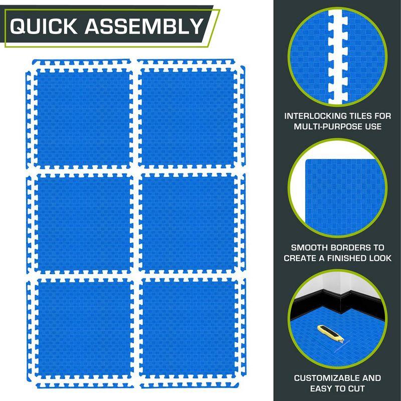 ProsourceFit Checkered Puzzle Exercise Mat 1/2-in, Blue, 24 Sq Ft - 6 Tiles