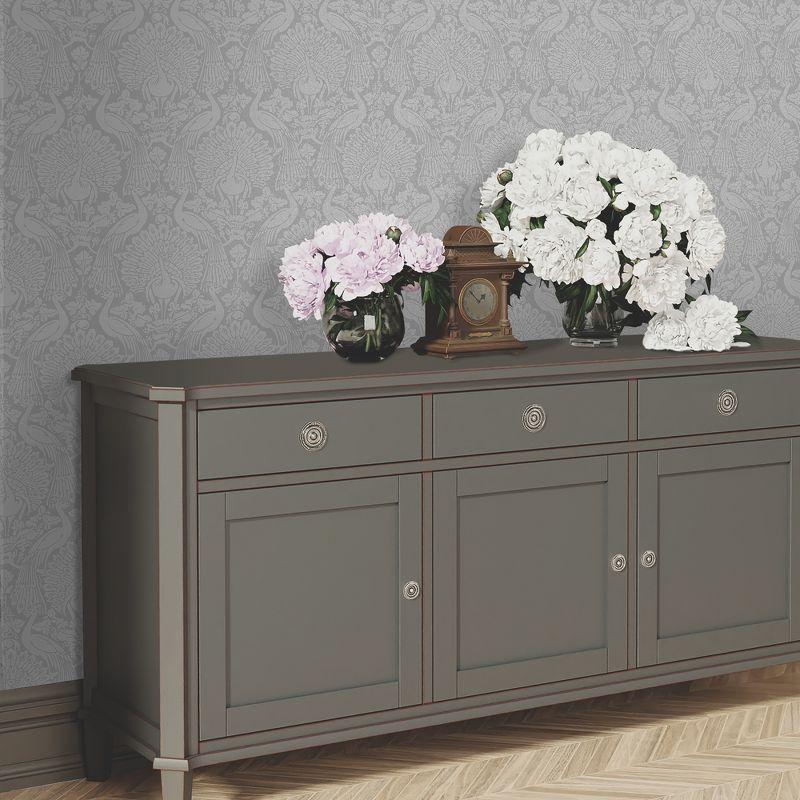 Laura Ashley Peacock Damask Pale Slate Wallpaper