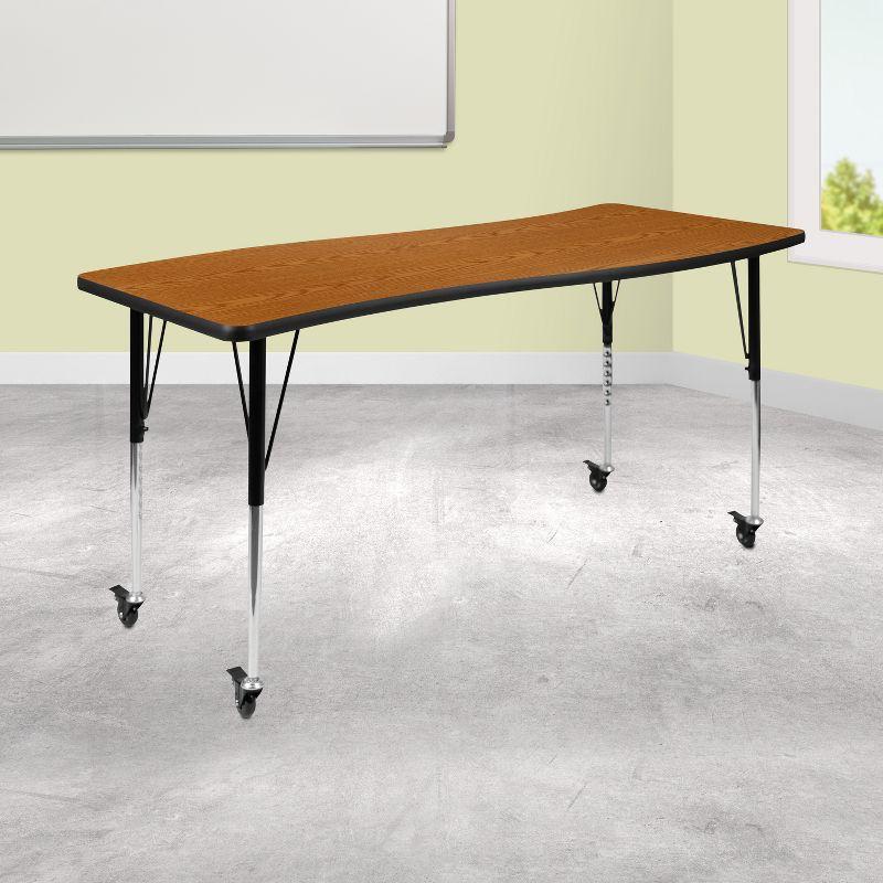 Versatile Oak Laminate 60"L Wave Collaborative Activity Table with Adjustable Height