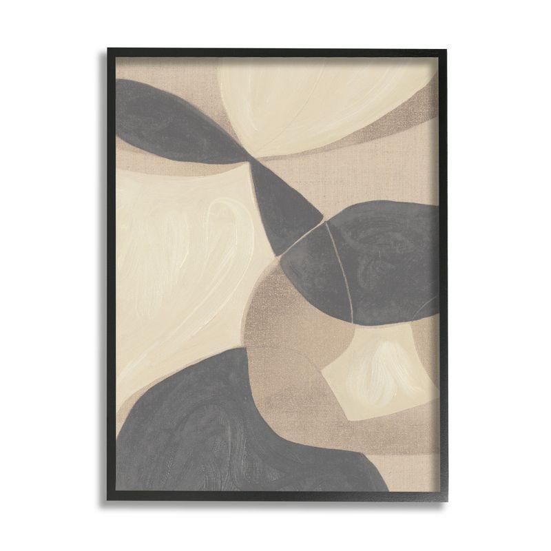 Modern Beige and Black Abstract Canvas Wall Art with Frame