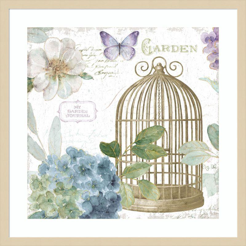 Vintage Botanical Birdcage and Flowers Framed Print