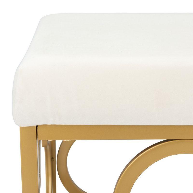 Elegant Transitional 17" White and Gold Velvet Square Ottoman