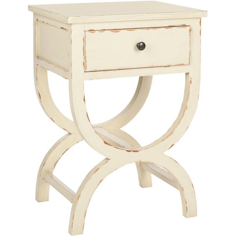 Vintage Cream Transitional Poplar End Table with Zinc Knob