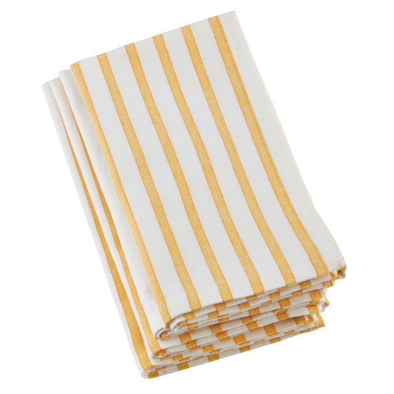 Yellow and White Cotton Striped Napkins, Set of 4