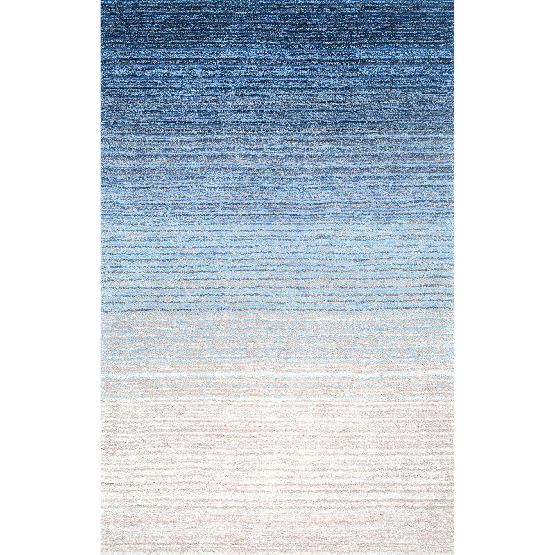 Luxurious Striped Shag Blue Multi 4' x 6' Area Rug